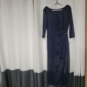 Navy Sparkle Midi Dress with Side Drape